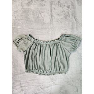 H&M Divided Off‎ Shoulder Crop Top Large Women's Junior's Sage Green